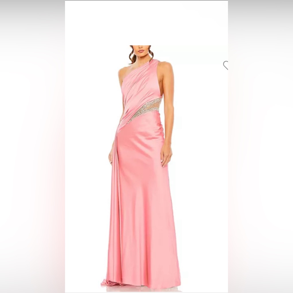 Mac Duggal Style 2210 One Shoulder Embellished Satin Gown. Sz 6 Coral N